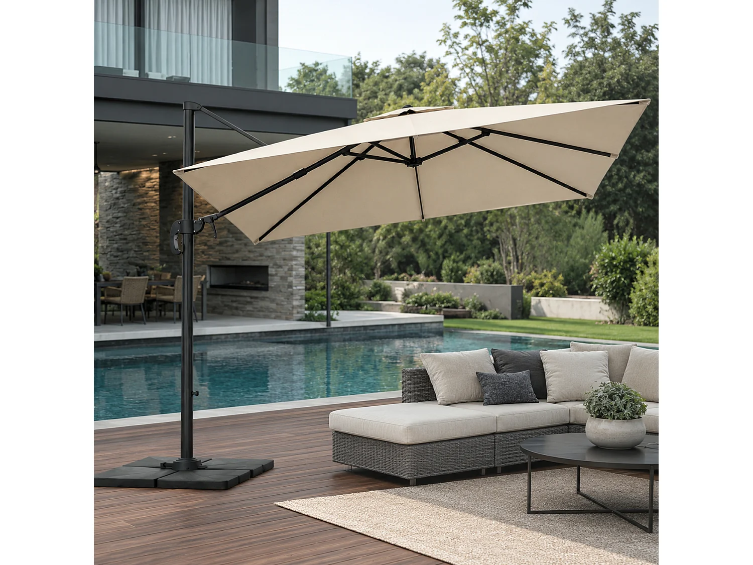 Ombrellone 3X3 M Braccio Retrattile Per Piscina Terrazze Bar Hotel In Acciaio Inossidabile Con Rotazione Braccio 360° Telo 180 G M2 Impermeabile Resistente UV Beige