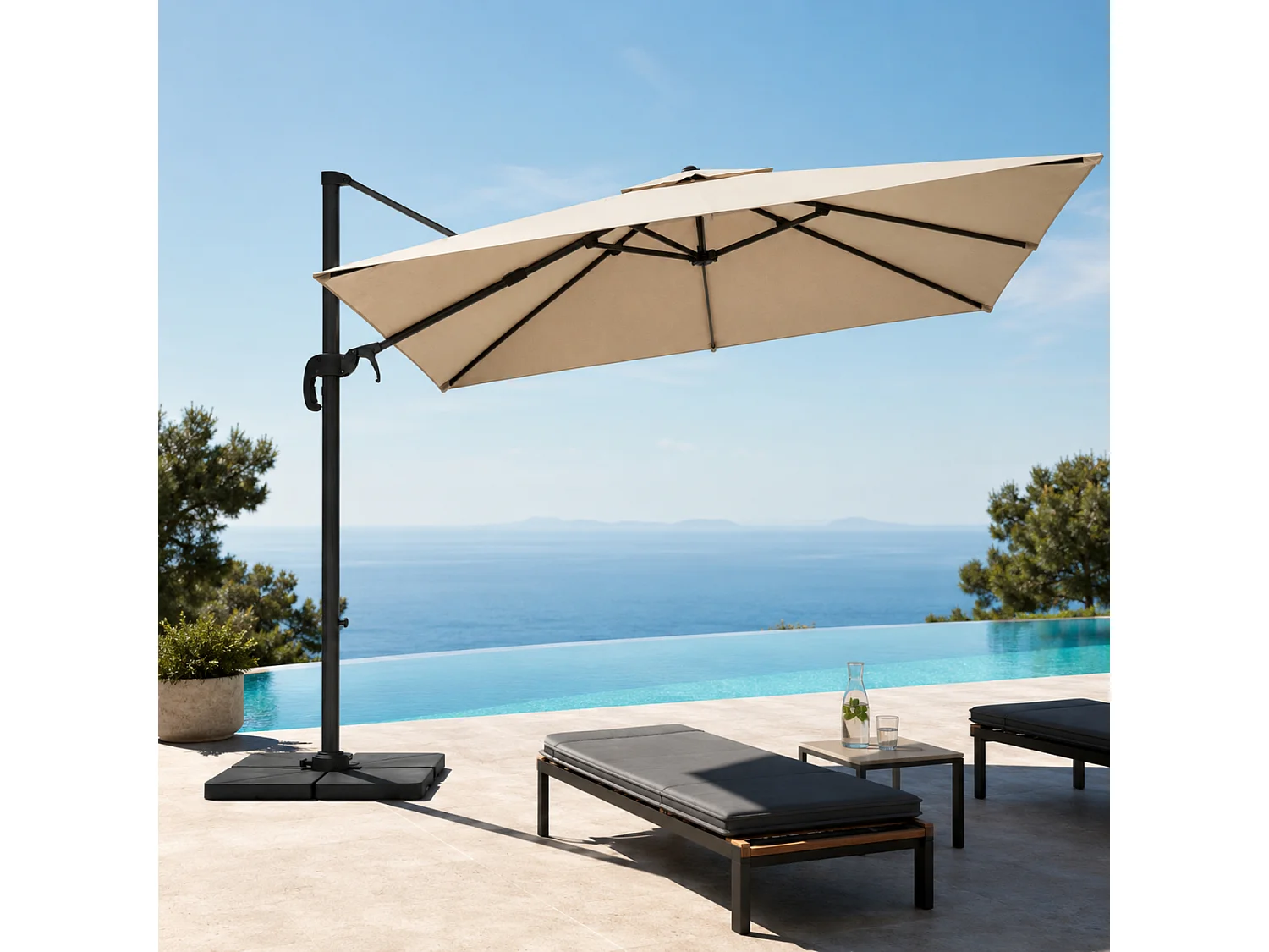 Ombrellone 3X3 M Braccio Retrattile Per Piscina Terrazze Bar Hotel In Acciaio Inossidabile Con Rotazione Braccio 360° Telo 180 G M2 Impermeabile Resistente UV Beige