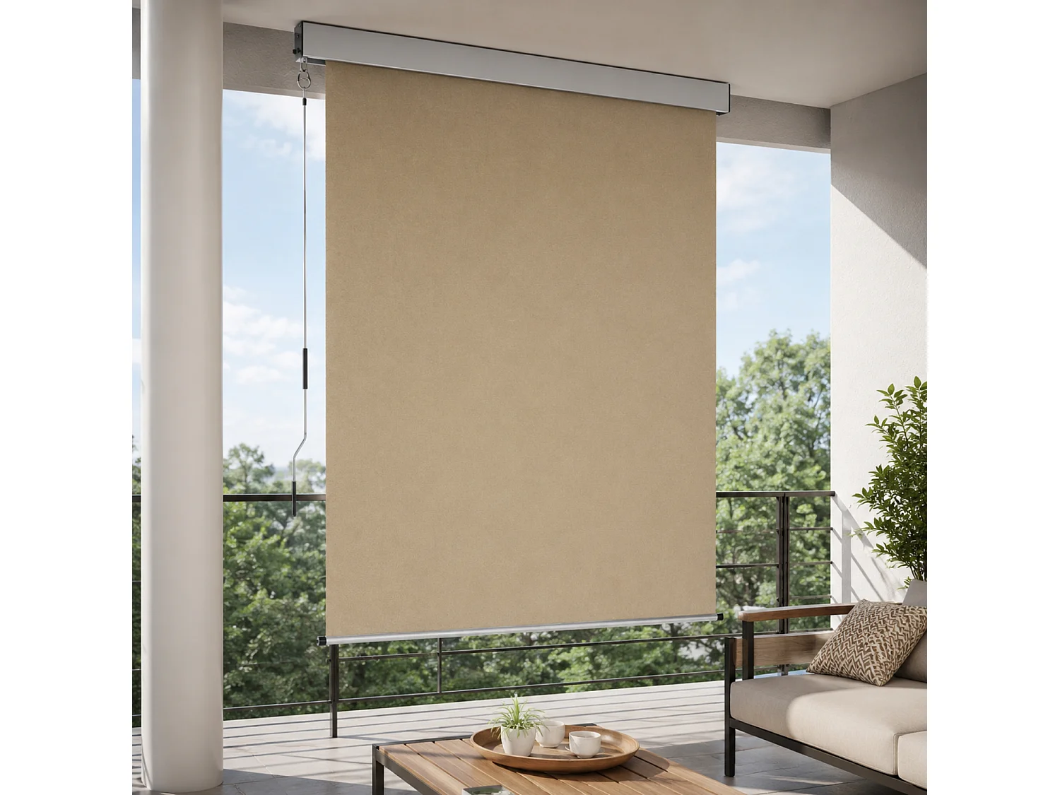 Tenda Verticale Da Sole Frangivista Cassonetto In Alluminio Manovella Rimovibile Protezione UV Idrorepellente Per Balcone Terrazza Veranda 180 X 250 Cm Beige