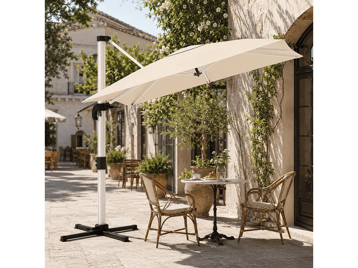 Ombrellone Decentrato 3X3 Metri Struttura Alluminio Antiruggine Base Croce Telo Impermeabile UV50+ Inclinabile Giardino Terrazza Patio Piscina 300x300x260 Cm Beige