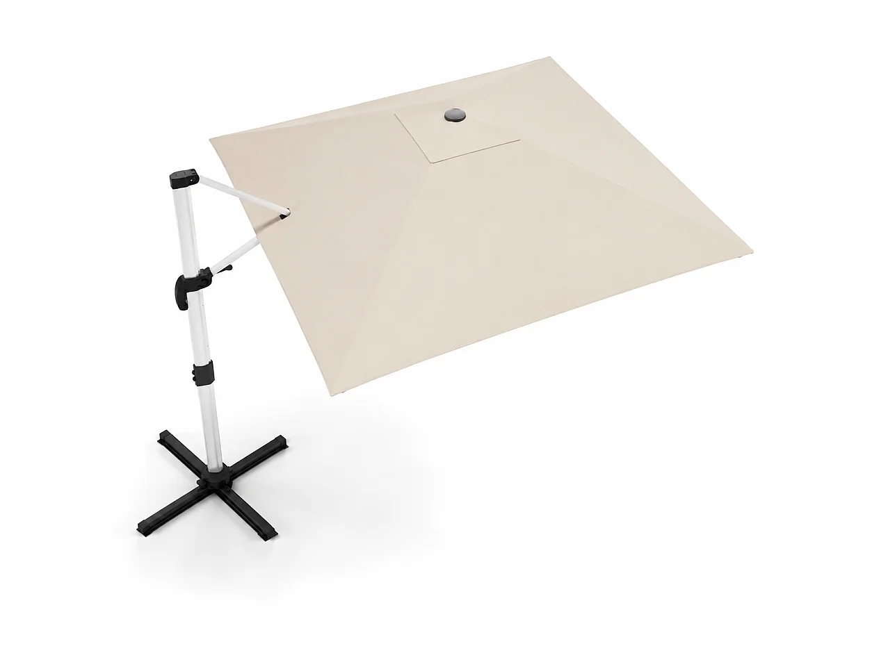 Ombrellone Decentrato 3X3 Metri Struttura Alluminio Antiruggine Base Croce Telo Impermeabile UV50+ Inclinabile Giardino Terrazza Patio Piscina 300x300x260 Cm Beige