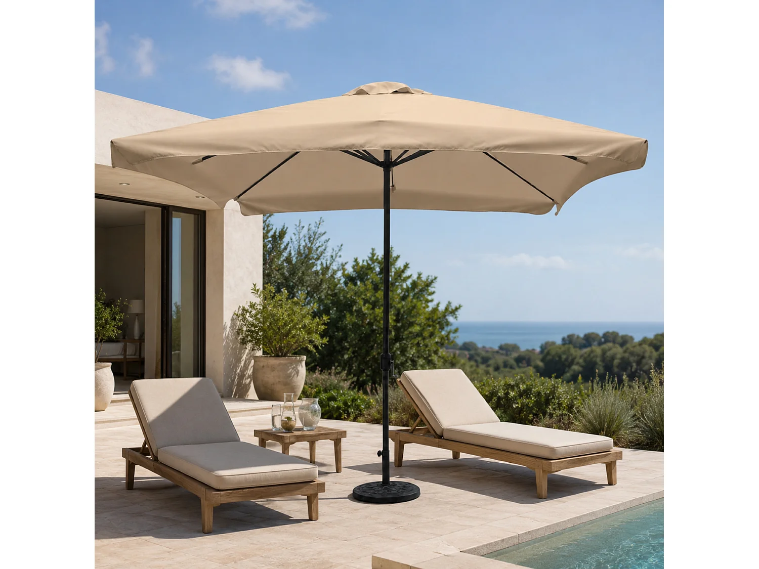 Ombrellone Quadrato 3x3 Metri Da Giardino Con Manovella Struttura In Acciaio Palo Centrale Telo Poliestere Cotone 160 G Mq Per Patio Piscina Relax Tortora