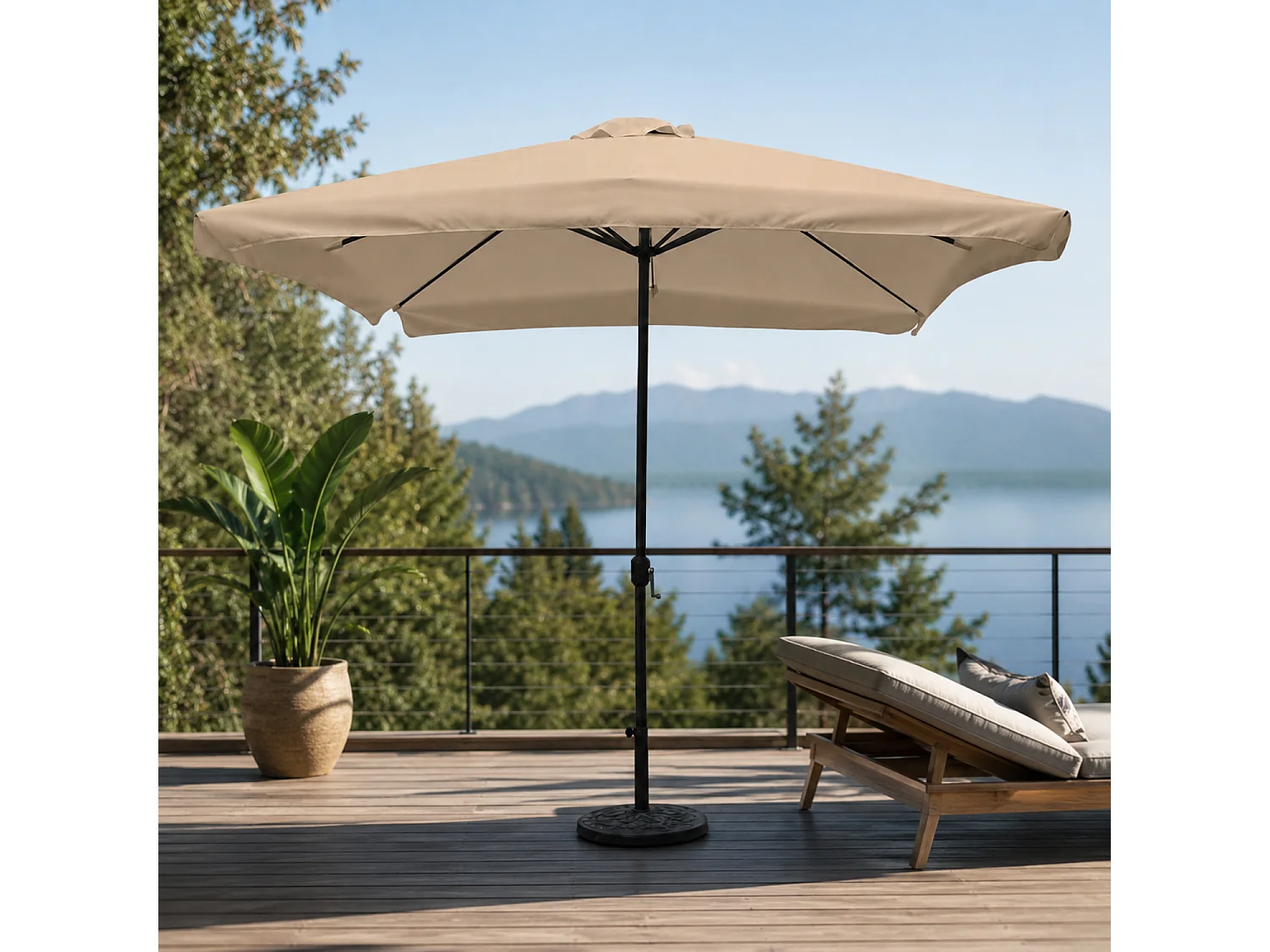 Ombrellone Quadrato 3x3 Metri Da Giardino Con Manovella Struttura In Acciaio Palo Centrale Telo Poliestere Cotone 160 G Mq Per Patio Piscina Relax Tortora