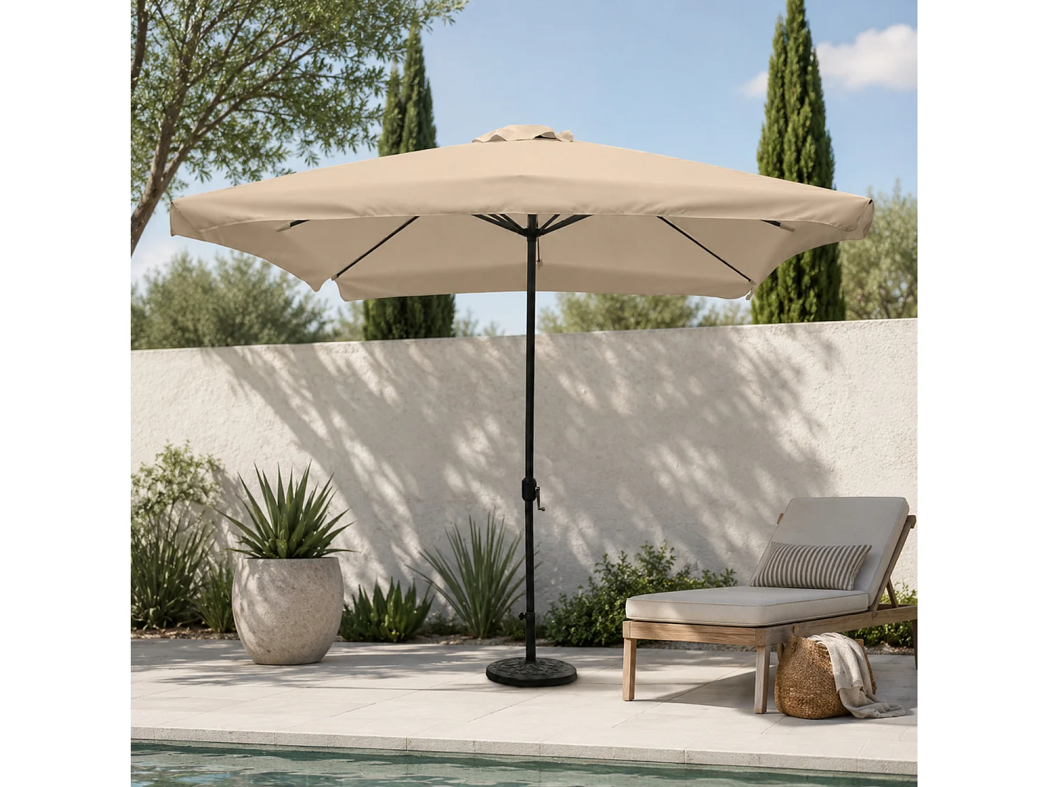 Ombrellone Quadrato 3x3 Metri Da Giardino Con Manovella Struttura In Acciaio Palo Centrale Telo Poliestere Cotone 160 G Mq Per Patio Piscina Relax Tortora