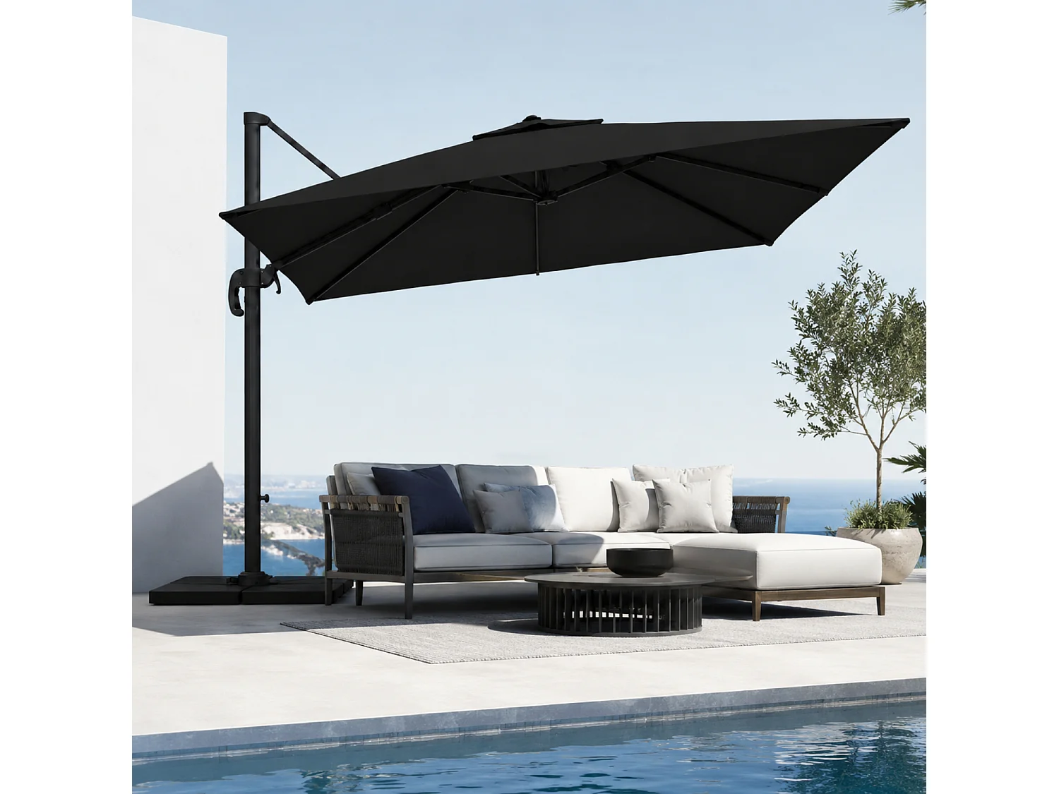 Ombrellone 3x4 Metri A Braccio Retrattile Per Giardino Piscina Terrazze Bar Hotel Con Struttura In Acciaio E Rotazione  A 360° Telo Impermeabile Nero