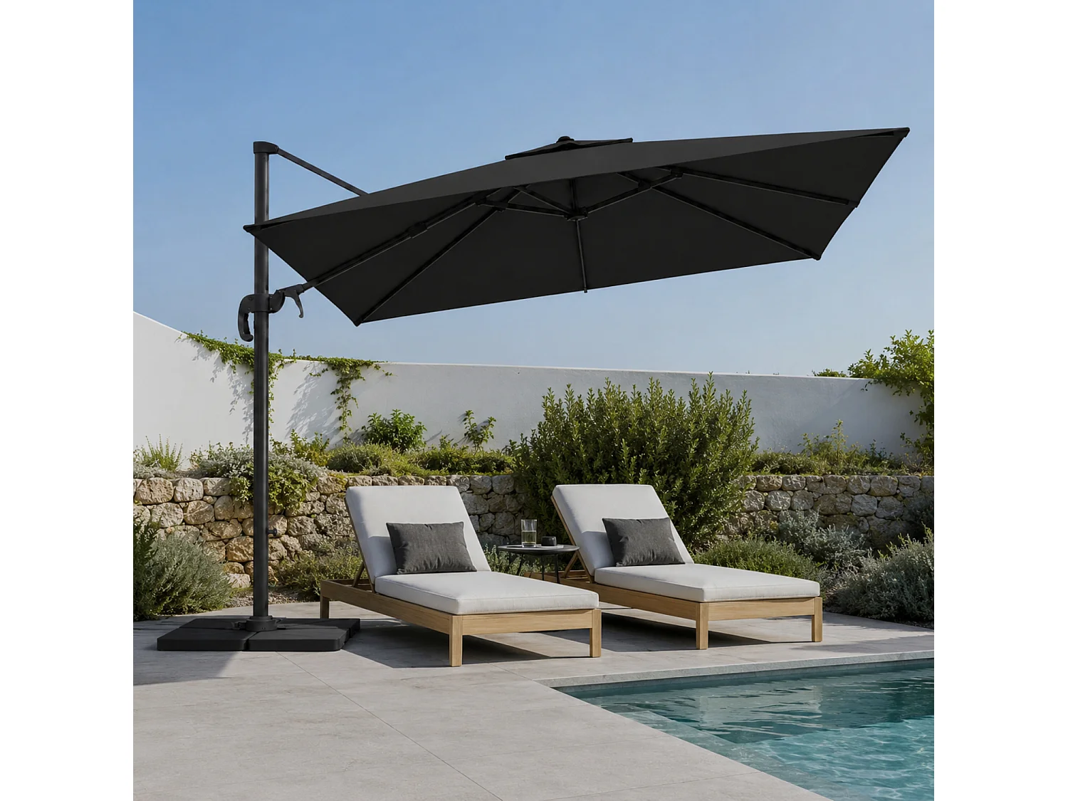 Ombrellone 3x4 Metri A Braccio Retrattile Per Giardino Piscina Terrazze Bar Hotel Con Struttura In Acciaio E Rotazione  A 360° Telo Impermeabile Nero