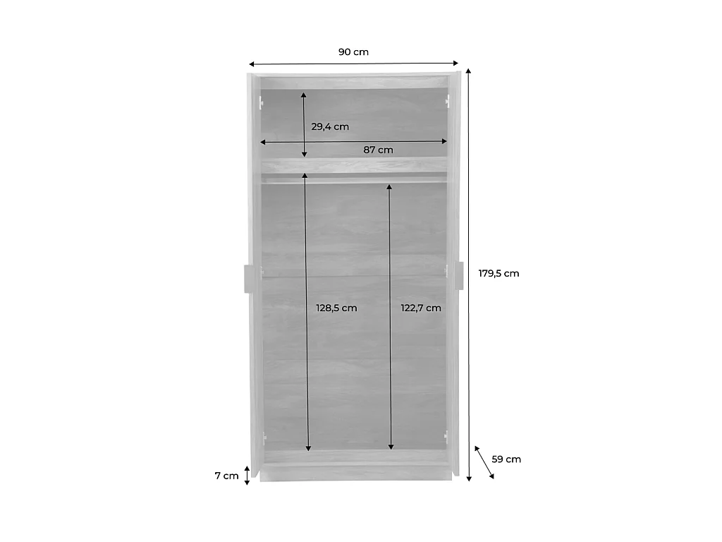 Dressing décor bois de manguier rainuré 2 portes - 90 x 59 x 179.5 cm - Celian