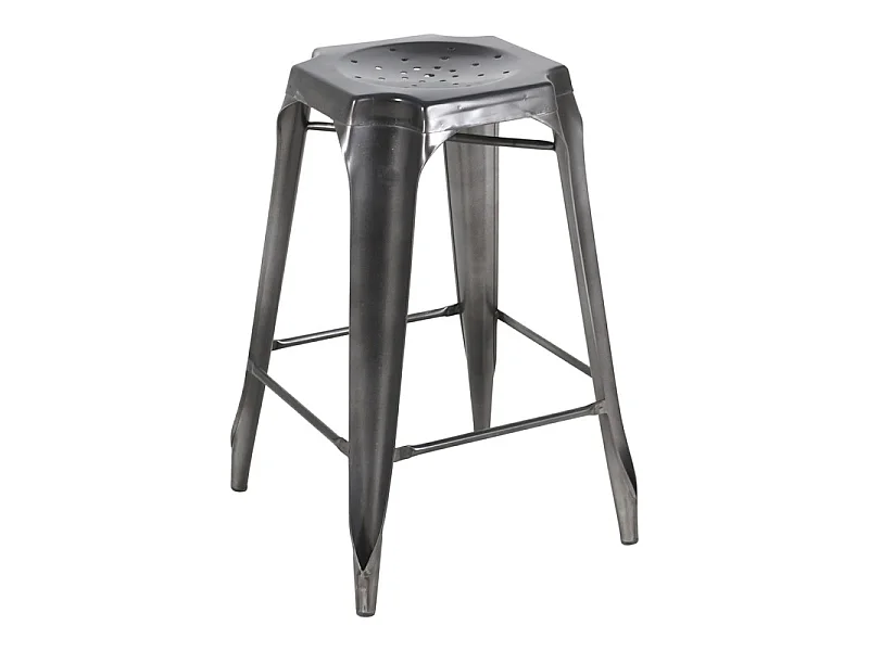Lot 4 tabourets de bar vintage empilables métal gris vieilli - METALICA