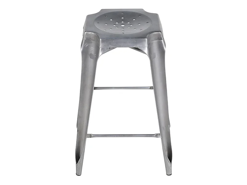 Lot 2 tabourets de bar vintage en métal gris argenté - METALICA