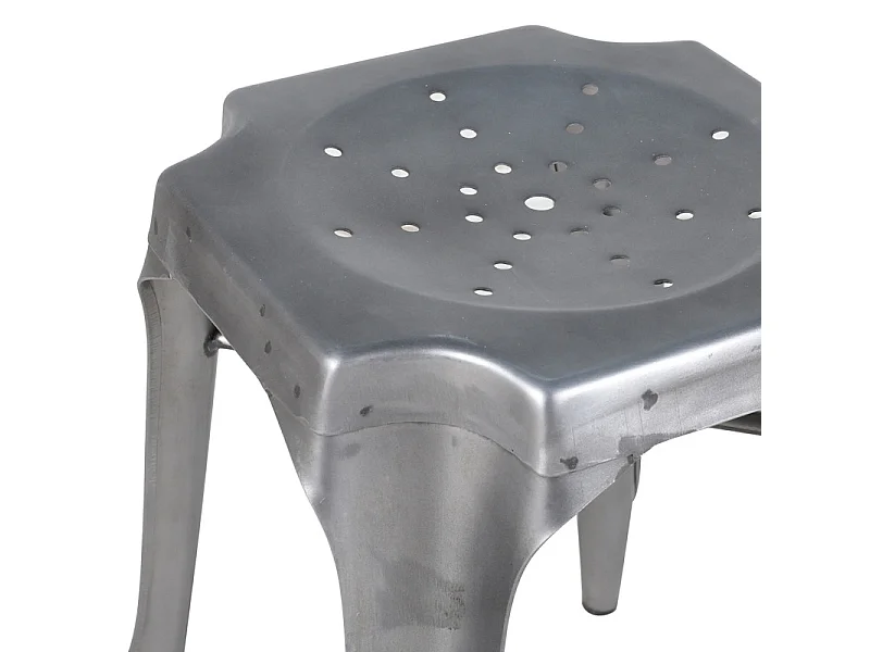 Lot 2 tabourets de bar vintage en métal gris argenté - METALICA