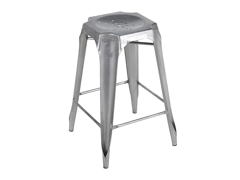 Lot 2 tabourets de bar vintage en métal gris argenté - METALICA