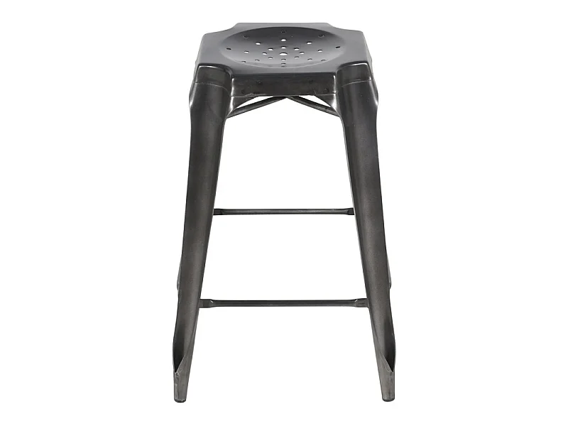 Lot 2 tabourets de bar vintage empilables métal gris vieilli - METALICA