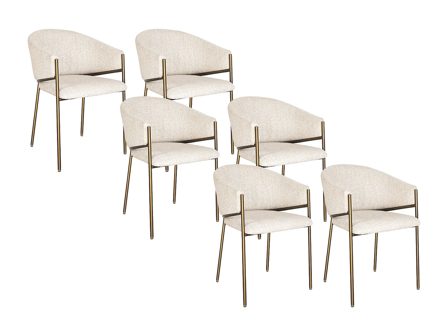 Lot de 6 chaises avec accoudoirs en tissu tweed et métal bronze - Crème - ORDIDA
