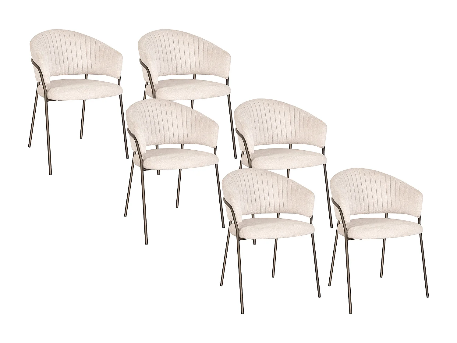 Lot de 6 chaises en tissu texturé et métal bronze - Beige - MADOLIA