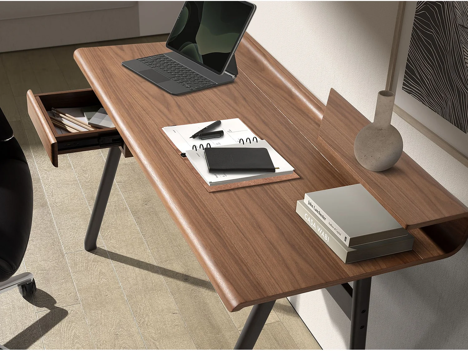 Scrivania in noce e fibra di vetro color grigio scuro metallizzato 3310 ANGEL CERDA