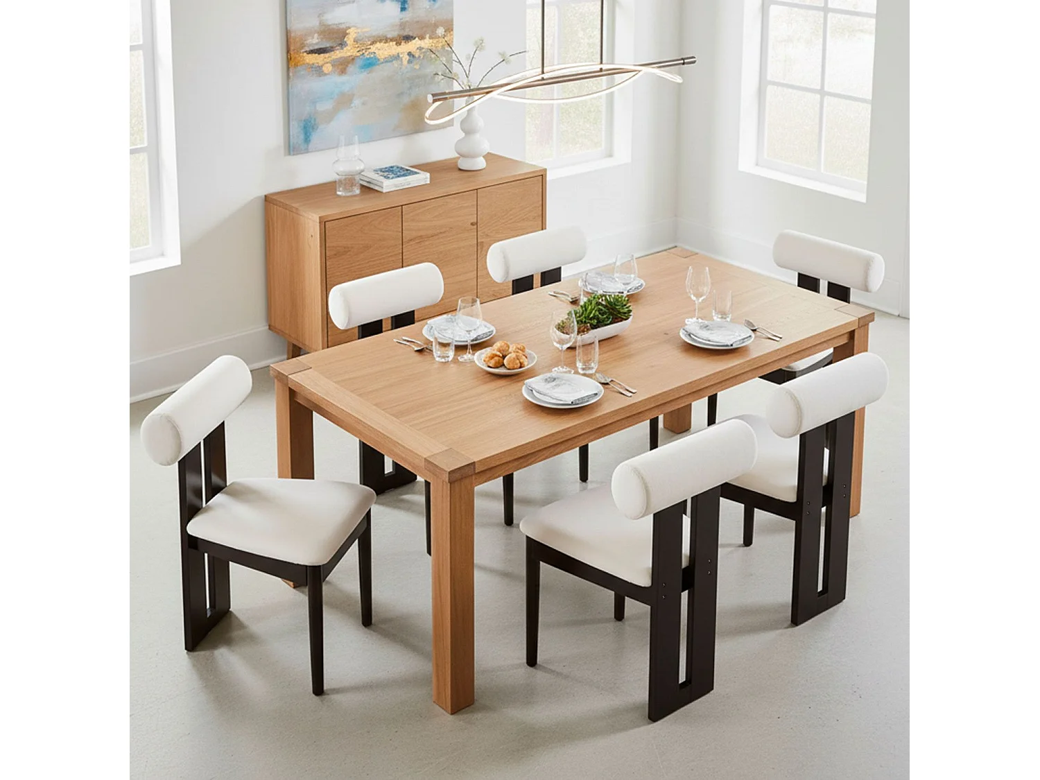 Chaise de salle à manger style intemporel Tuboli Bois foncé et Velours Crème
