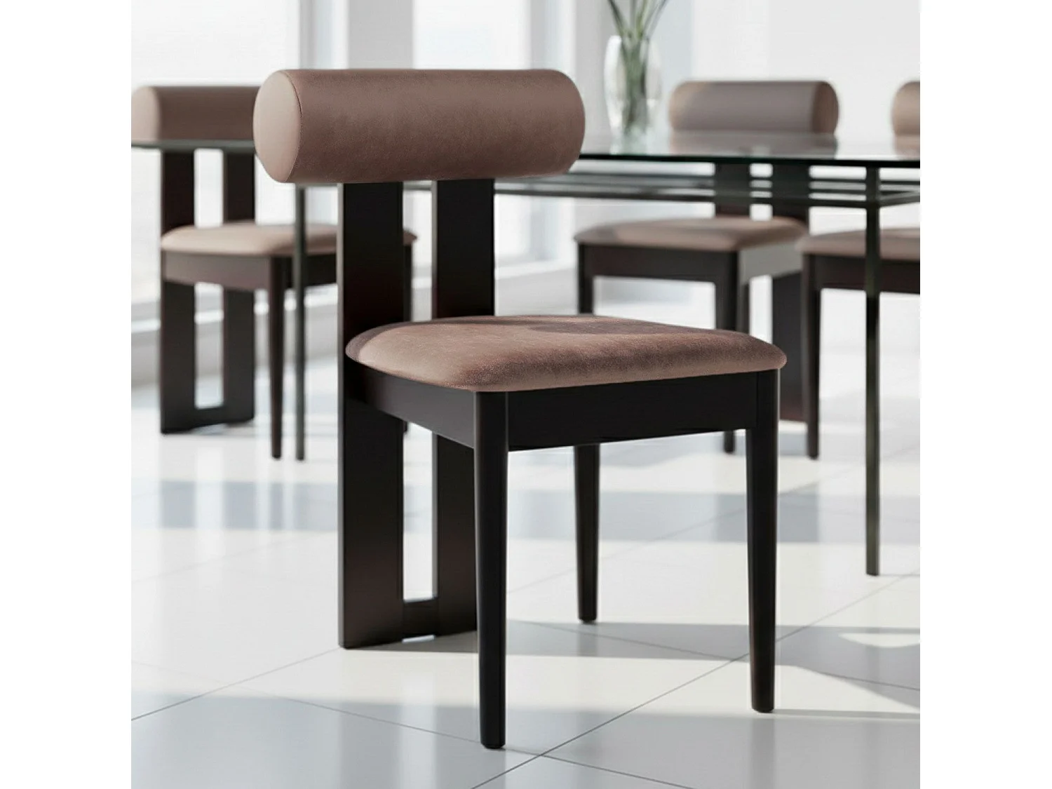 Chaise de salle à manger style intemporel Tuboli Bois foncé et Velours Marron