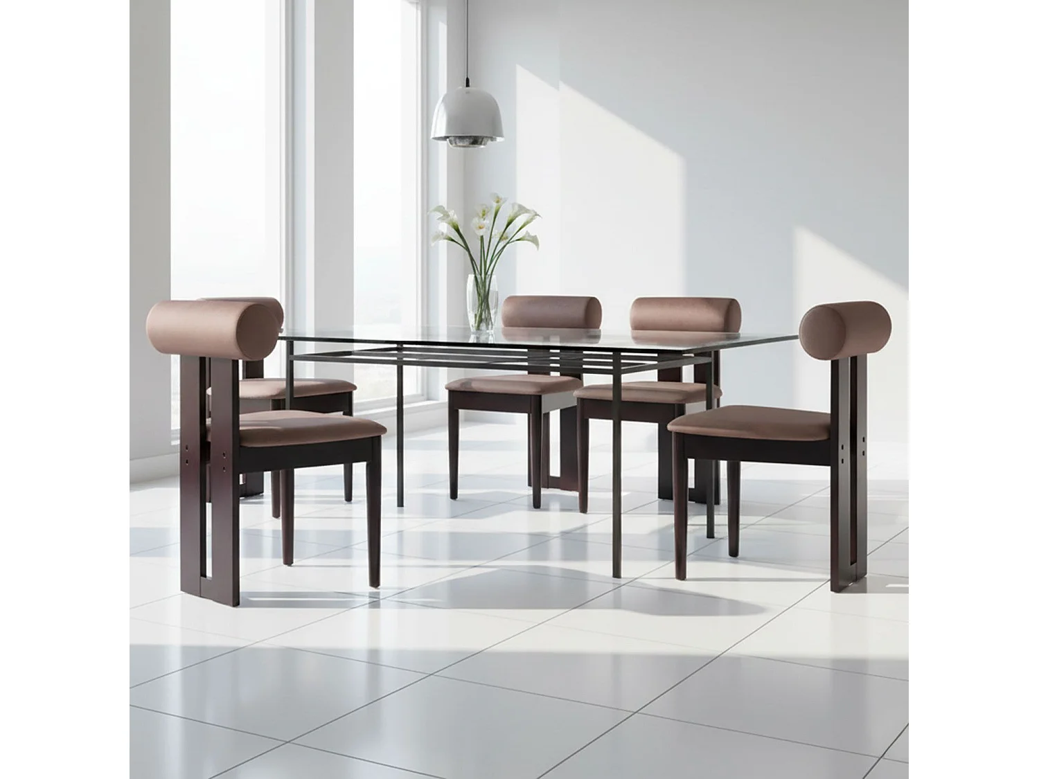 Chaise de salle à manger style intemporel Tuboli Bois foncé et Velours Marron