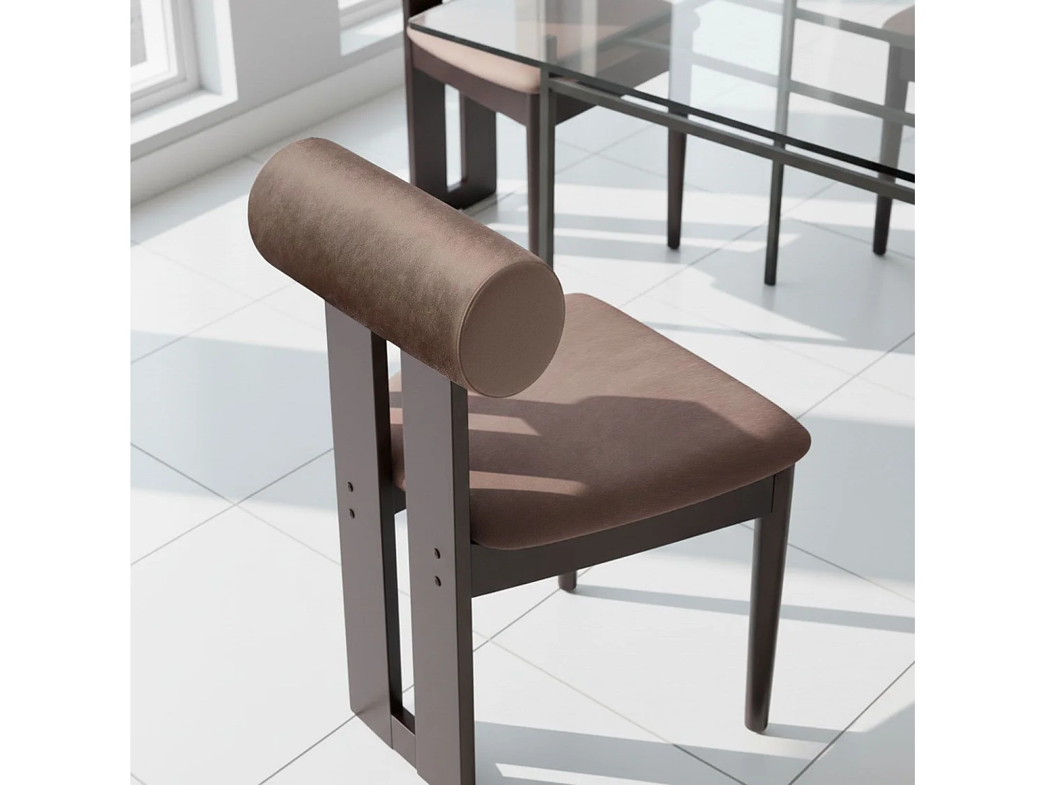Chaise de salle à manger style intemporel Tuboli Bois foncé et Velours Marron