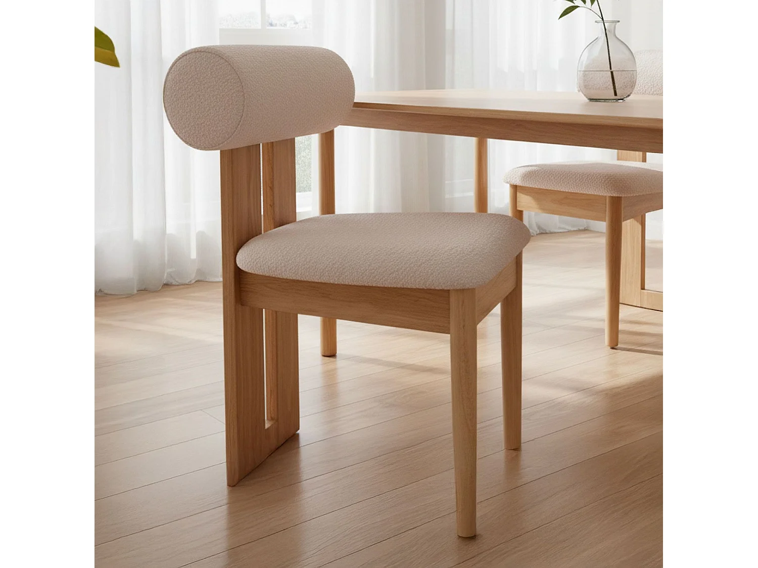 Chaise de salle à manger style intemporel Tuboli Bois clair et Tissu bouclette Beige