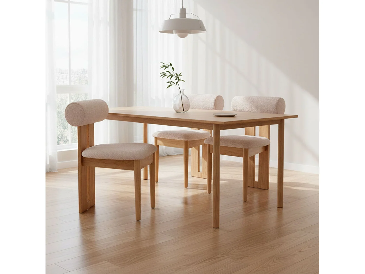 Chaise de salle à manger style intemporel Tuboli Bois clair et Tissu bouclette Beige