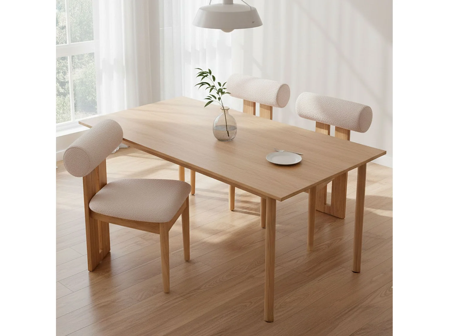 Chaise de salle à manger style intemporel Tuboli Bois clair et Tissu bouclette Beige