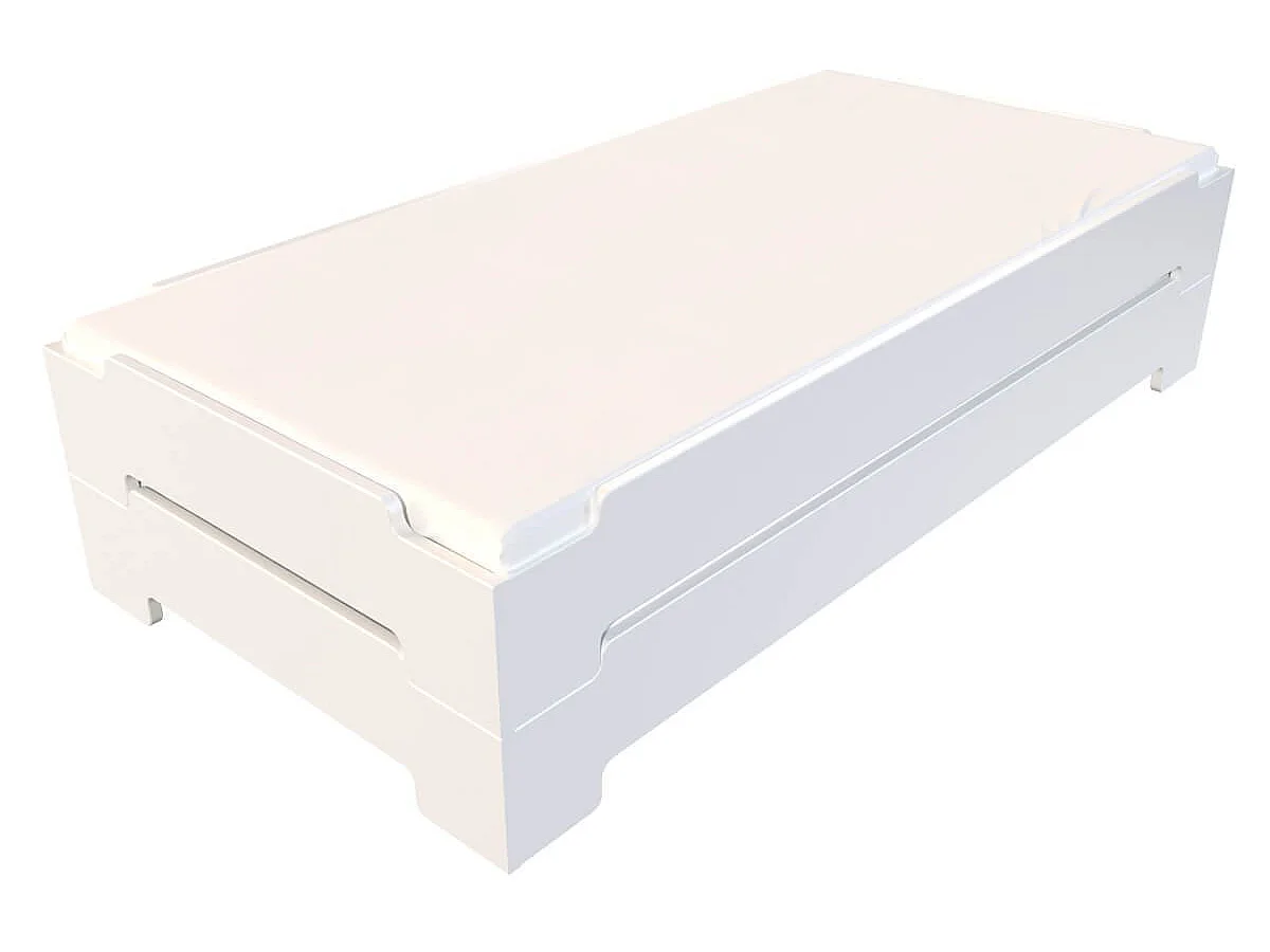 Lit Empilable 90x200 - 1 place en Bois Massif, Blanc