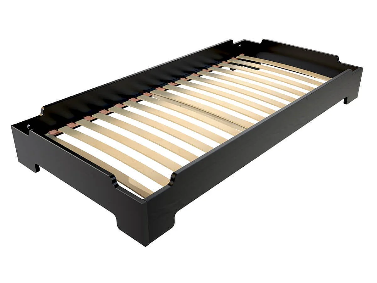 Lit Empilable 90x190 - 1 place en Bois Massif, Noir