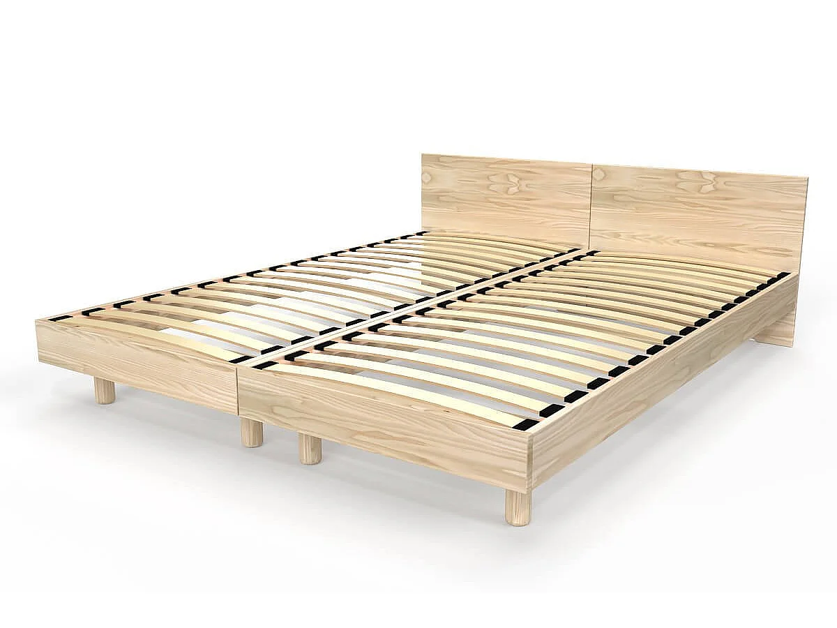 Lits jumeaux bois massif avec têtes Twin - 80x190, Brut (sans vernis)