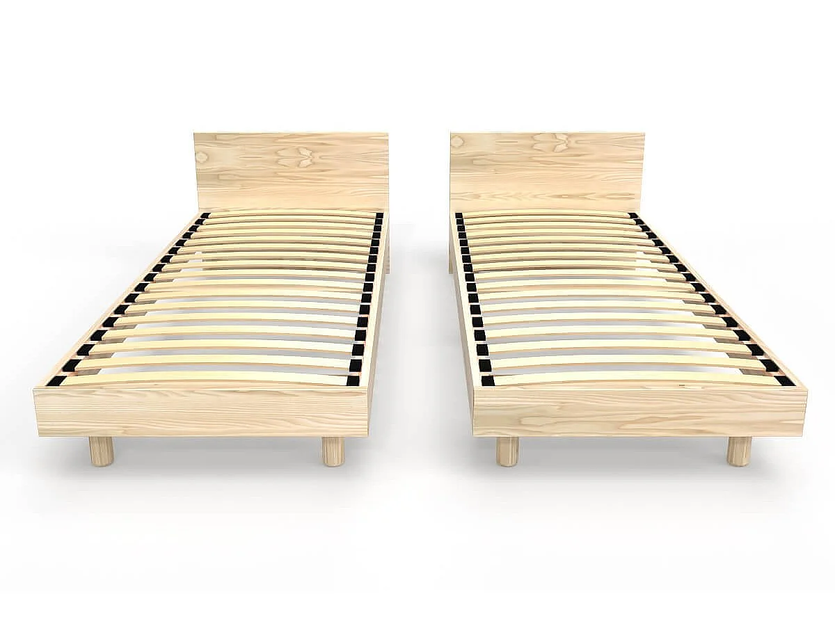 Lits jumeaux bois massif avec têtes Twin - 80x190, Brut (sans vernis)