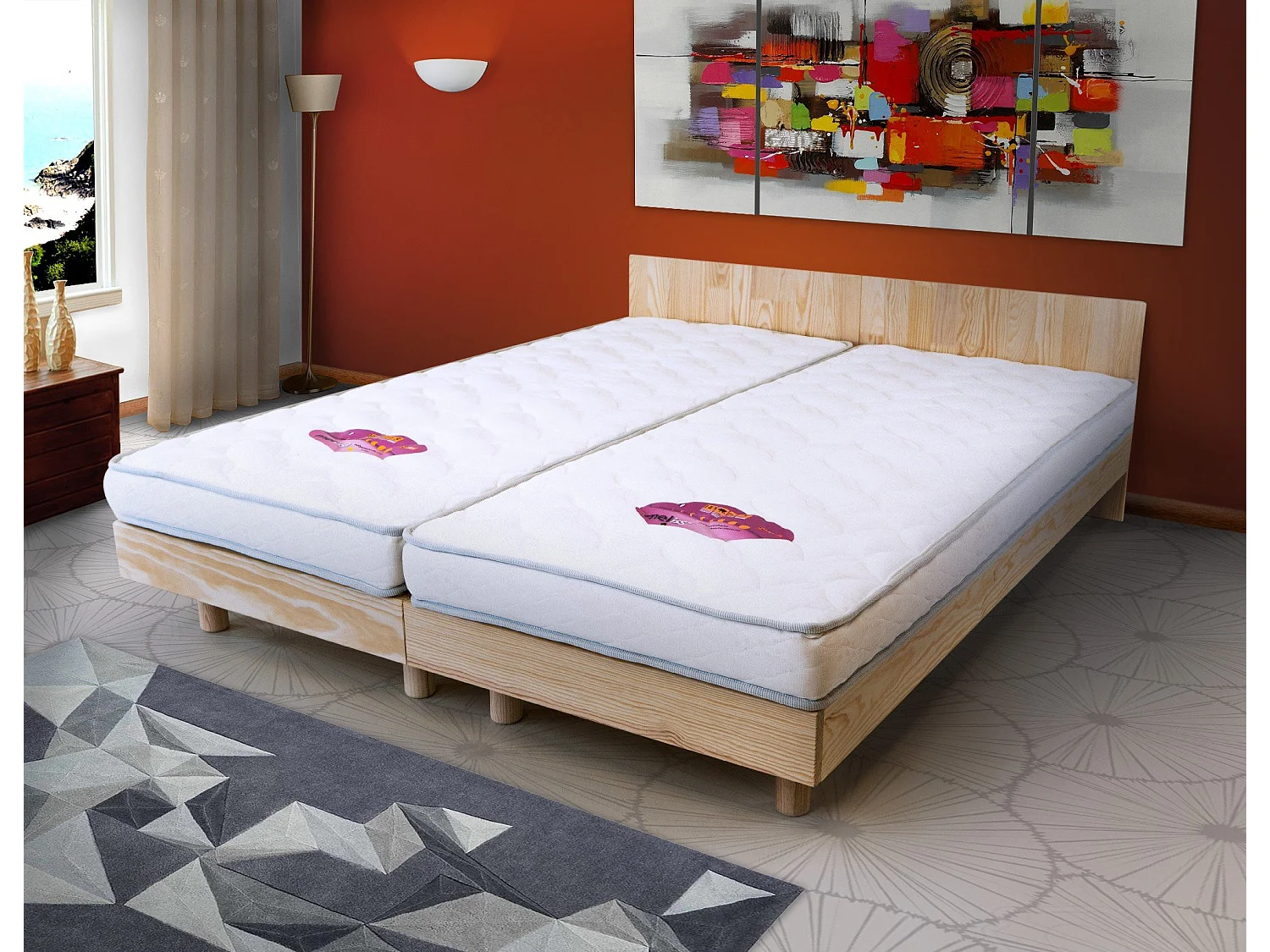 Lits jumeaux bois massif avec têtes Twin - 80x190, Brut (sans vernis)