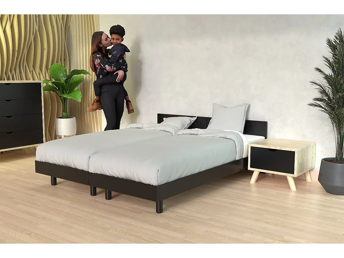Lits jumeaux bois massif avec têtes Twin - 80x200, Noir