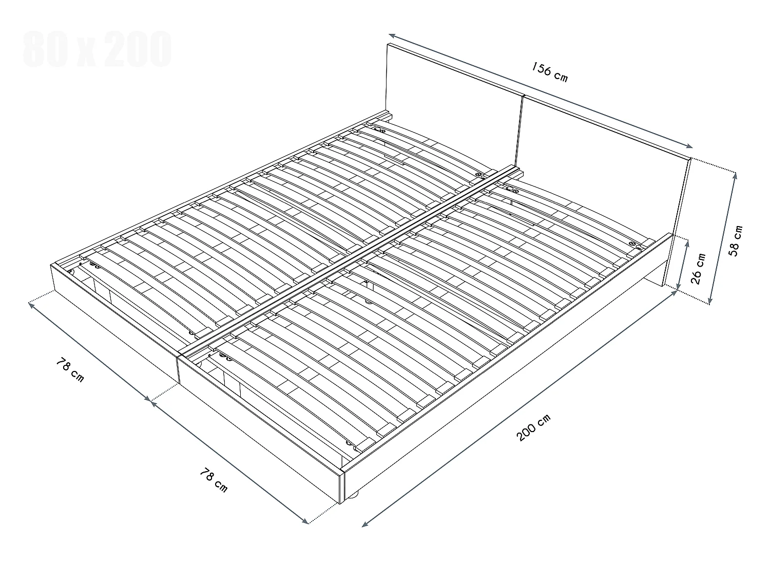 Lits jumeaux bois massif avec têtes Twin - 80x200, Noir