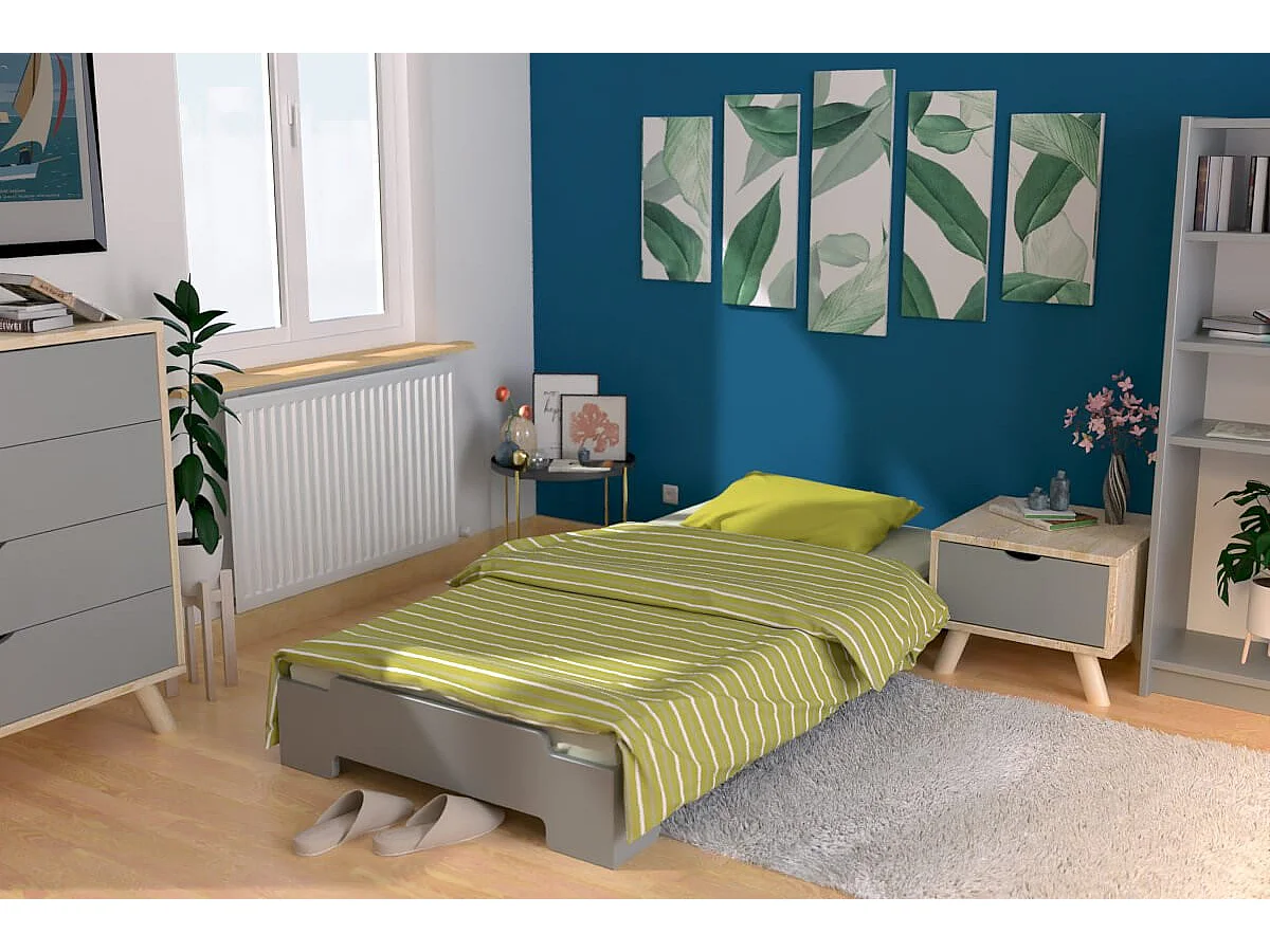 Lit Empilable 80x190 - 1 place en Bois Massif, Gris