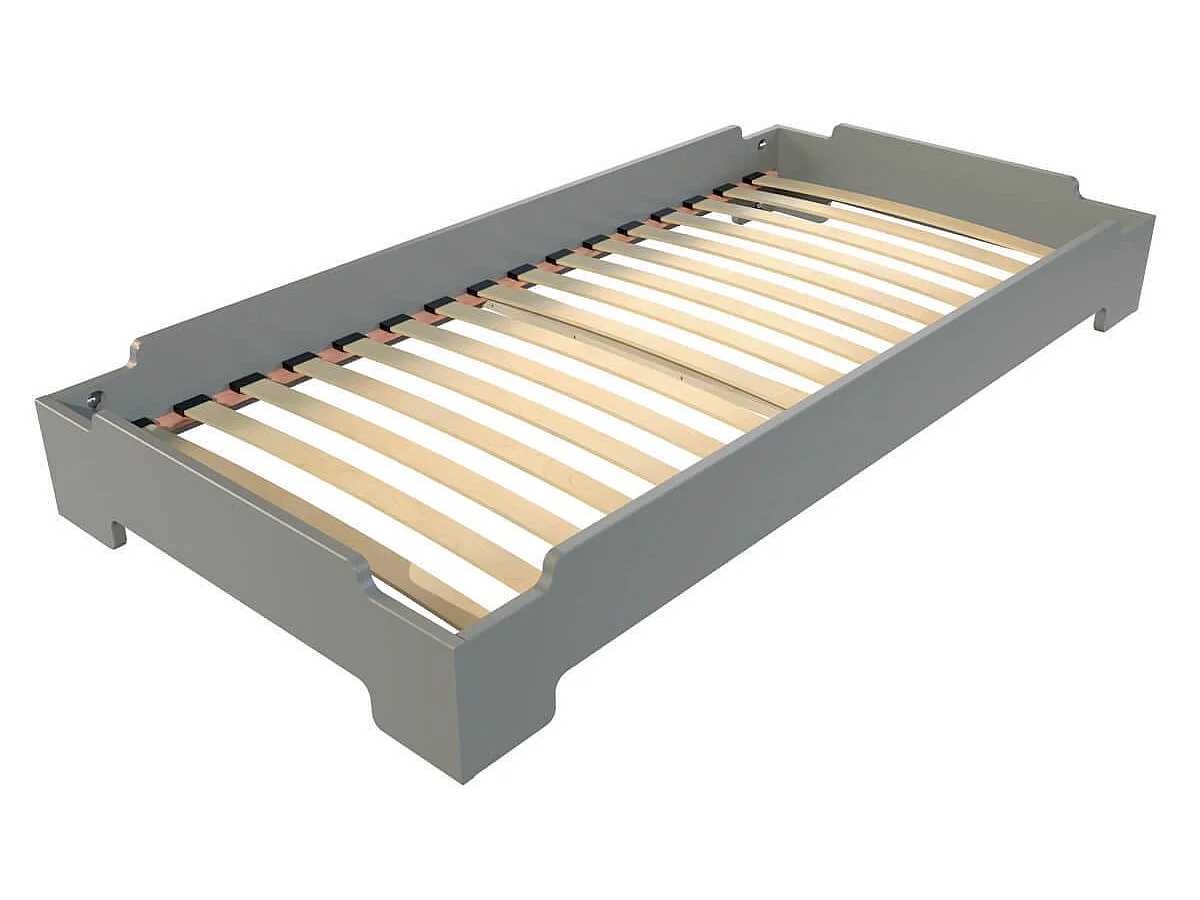 Lit Empilable 80x190 - 1 place en Bois Massif, Gris