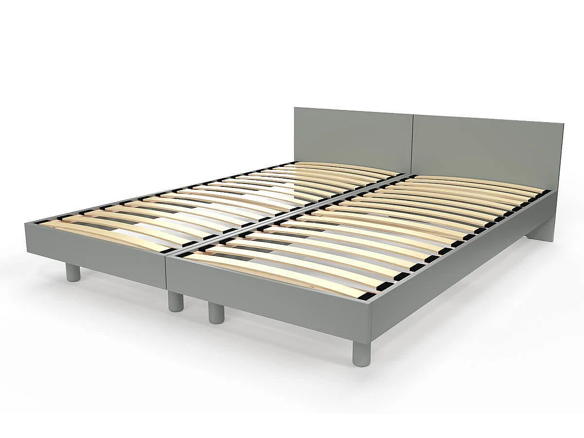 Lits jumeaux bois massif avec têtes Twin - 80x190, Gris