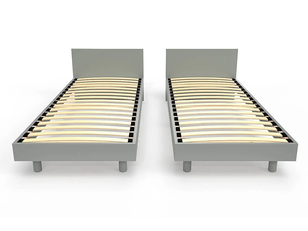 Lits jumeaux bois massif avec têtes Twin - 80x190, Gris