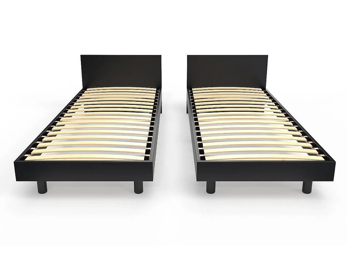 Lits jumeaux bois massif avec têtes Twin - 90x200, Noir