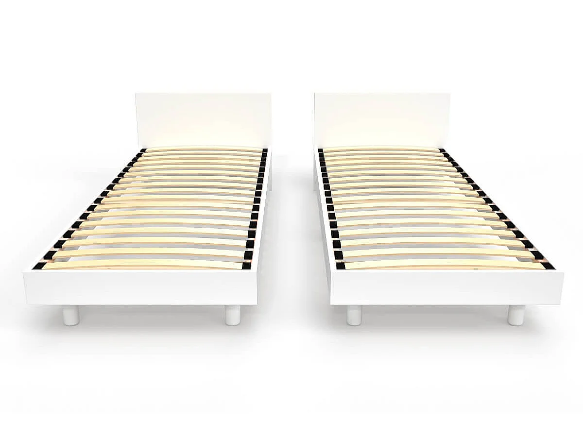 Lits jumeaux bois massif avec têtes Twin - 80x190, Blanc