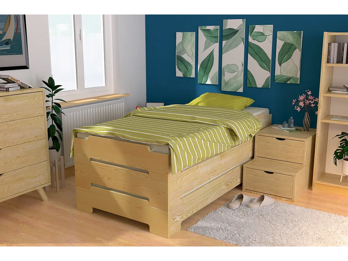 Lit Empilable 80x200 - 1 place en Bois Massif, Miel