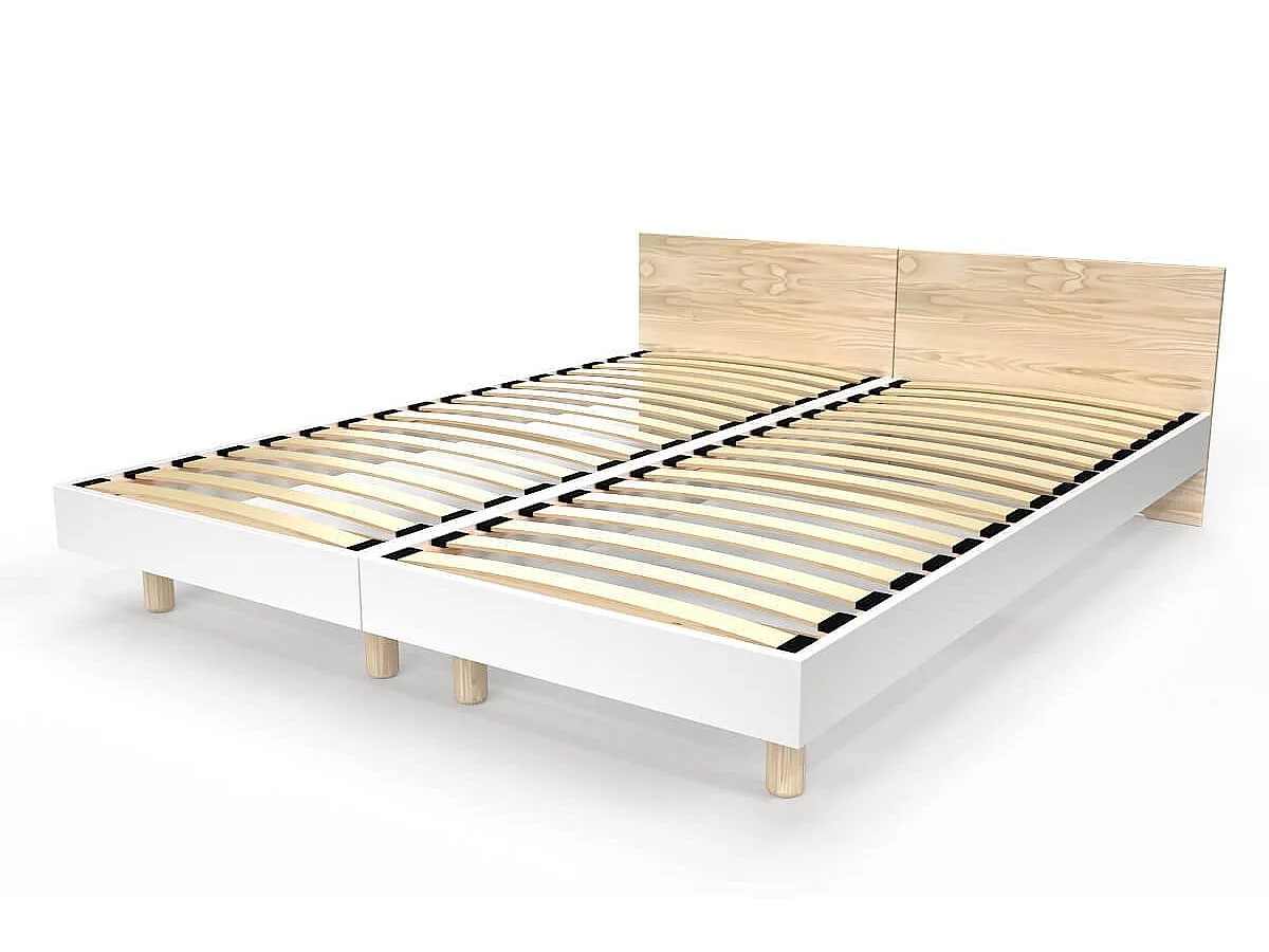 Lits jumeaux bois massif avec têtes Twin - 80x190, Vernis naturel/Blanc