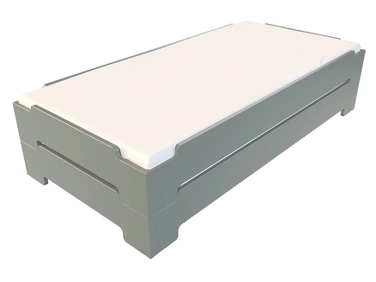 Lit Empilable 90x200 - 1 place en Bois Massif, Gris