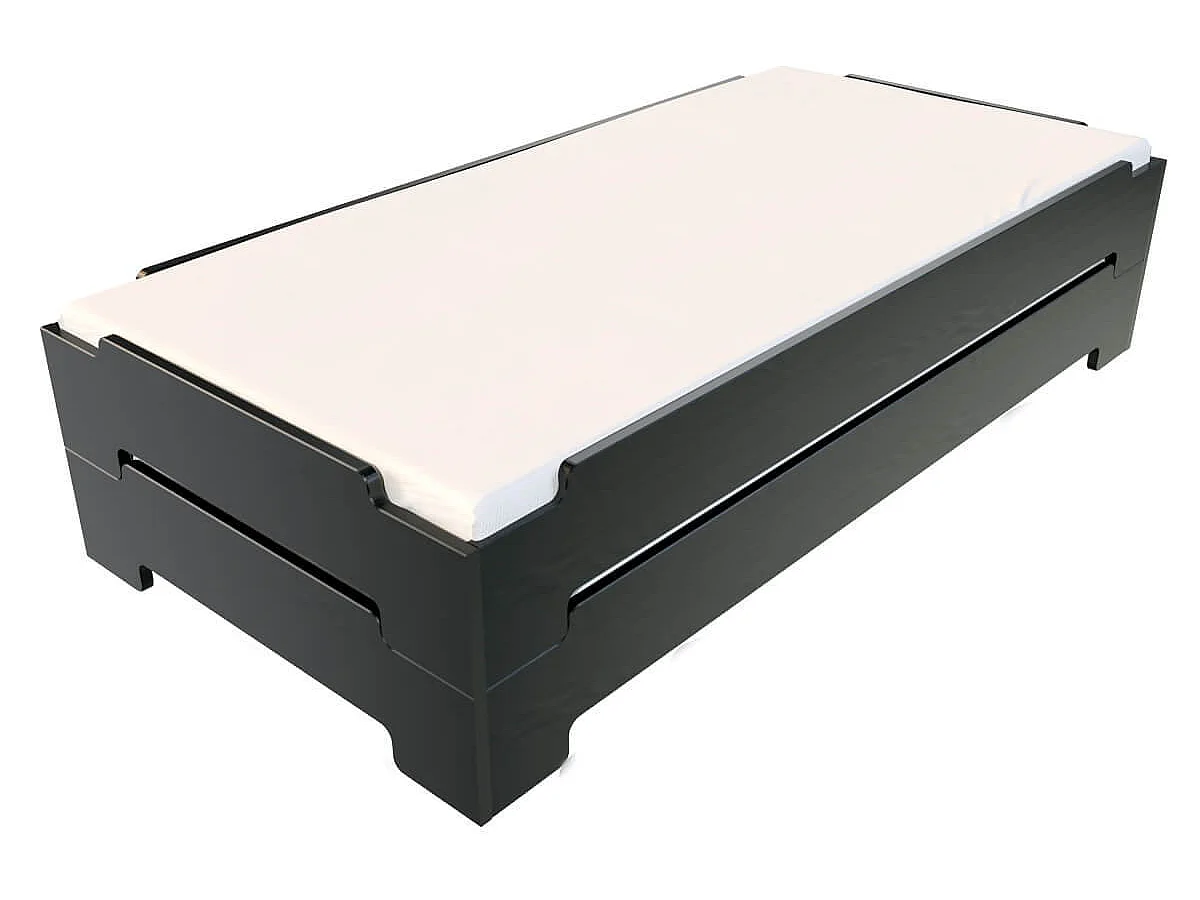 Lit Empilable 80x190 - 1 place en Bois Massif, Noir