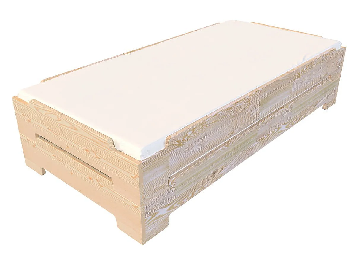 Letto impilabile 80x190 - 1 posto in legno massiccio, Legno Grezzo (senza vernice)