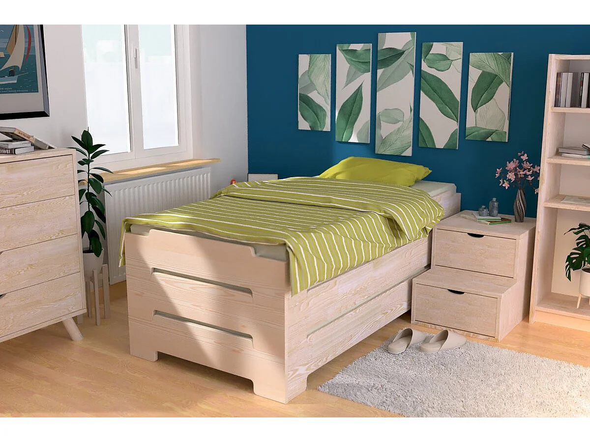 Letto impilabile 80x190 - 1 posto in legno massiccio, Legno Grezzo (senza vernice)