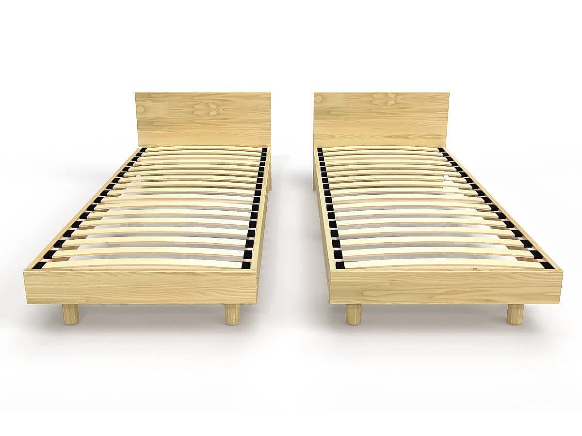 Lits jumeaux bois massif avec têtes Twin - 90x200, Miel