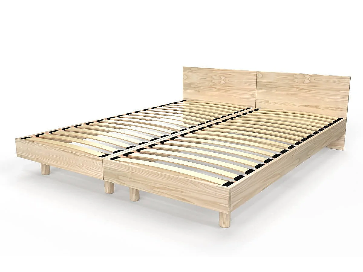 Lits jumeaux bois massif avec têtes Twin - 80x190, Vernis Naturel
