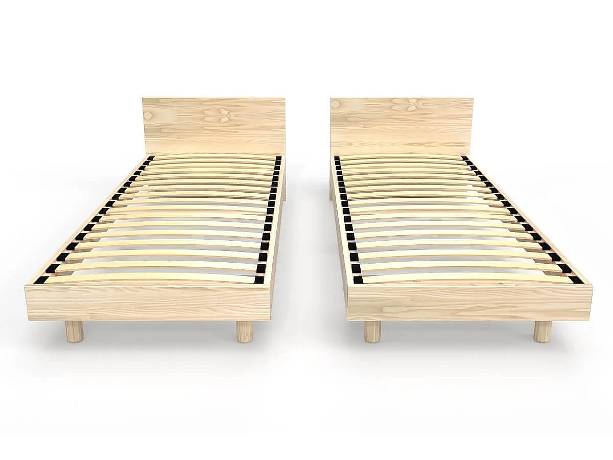 Lits jumeaux bois massif avec têtes Twin - 80x190, Vernis Naturel
