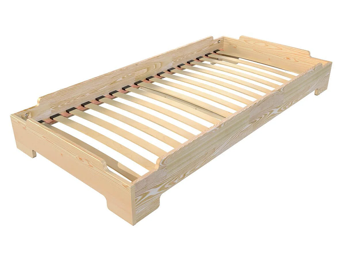 Lit Empilable 80x190 - 1 place en Bois Massif, Vernis Naturel