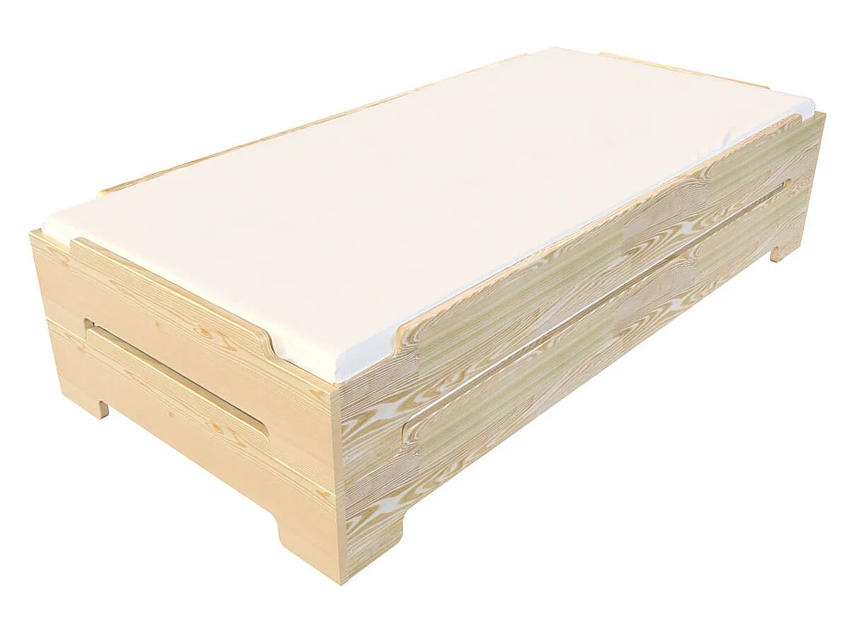 Lit Empilable 80x190 - 1 place en Bois Massif, Vernis Naturel